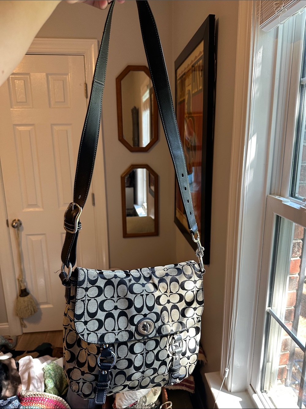 Coach Black and White Signature Canvas Crossbody